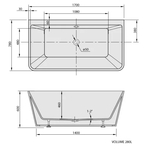 Kád, Sapho Liberta D szabadonálló kád, 170x78 cm 20392