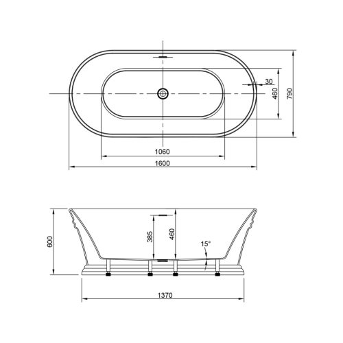 Kád, Aqualine Antik szabadonálló kád 160x79 cm E2679