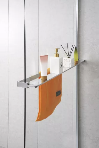 Polc, Sapho walk-in falra szerelhető zuhanypolc törölközőtartóval, 60-140 cm, króm EG1410
