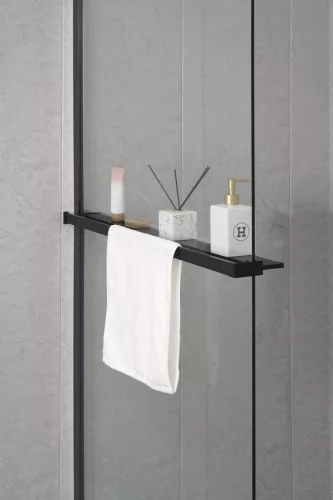 Polc, Sapho walk-in falra szerelhető zuhanypolc törölközőtartóval, 60-140 cm, matt fekete EG1425