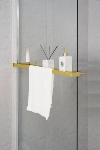 Polc, Sapho walk-in falra szerelhető zuhanypolc törölközőtartóval, 60-140 cm, matt arany EG1446