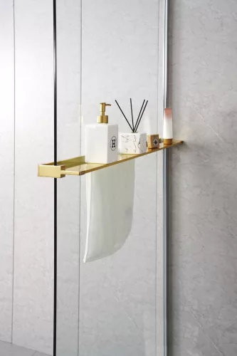 Polc, Sapho walk-in falra szerelhető zuhanypolc törölközőtartóval, 60-140 cm, matt arany EG1446