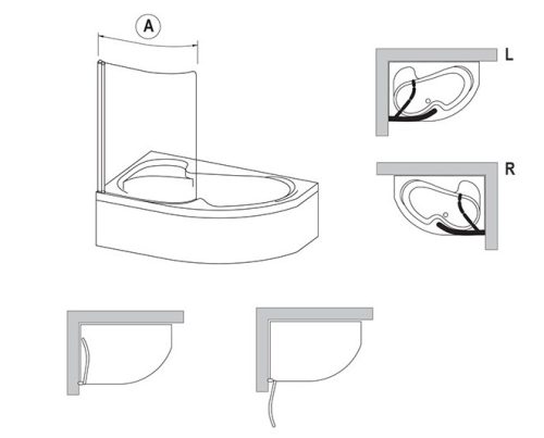 Kádparaván, Ravak Rosa CVSK1 140/150 bal kádparaván fekete+transparent 7QLM0300Y1