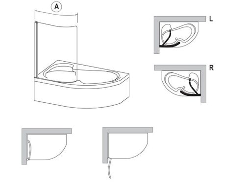 Kádparaván, Ravak Rosa CVSK1 140/150 jobb kádparaván matt fehér+transparent 7QRM0E00Y1