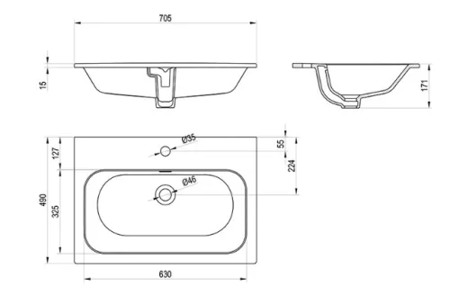 Mosdó, Ravak Chrome Slim 70 kerámiamosdó, fehér, furattal XJX01170002