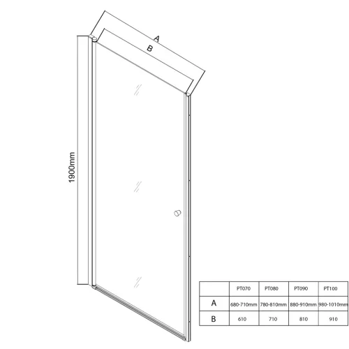 Zuhanyajtó, Aqualine PILOT nyílóajtó, 70 cm, brick üveg PT070W