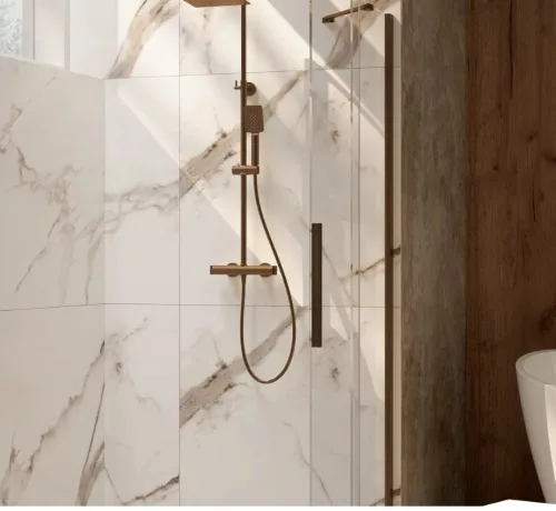 Zuhanyszett, Deante Therm termosztatikus, kádtöltő csapteleppel, szálcsiszolt bronz NAC_C4HT