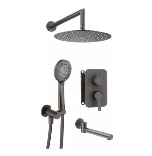 Falba süllyesztett csaptelep,Deante Arnika falsík alatti zuhanyszett+kádkifolyó,titanium BXYYDQAM