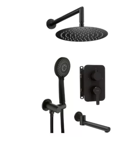 Falba süllyesztett csaptelep, Deante Arnika falsík alatti zuhanyszett+kádkifolyó, fekete BXYYNQAM