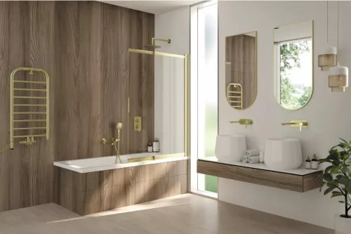 Falba süllyesztett csaptelep, Deante Arnika zuhanyszett+kádkifolyó szálcsiszolt arany BXYYRQAM