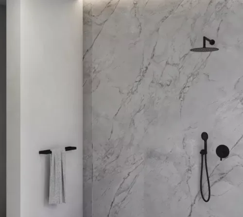 Falba süllyesztett csaptelep, Deante Arnika falsík alatti zuhanyszett, fekete NAC_N9QP