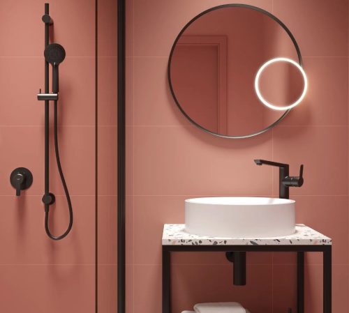 Falba süllyesztett csaptelep, Deante Arnika falsík alatti zuhanyszett, fekete NAC_N9TP