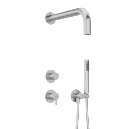 Falba süllyesztett csaptelep, Deante Silia zuhanyszett fejzuhannyal, szálcsiszolt acél NQS_F9XK