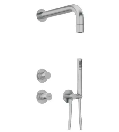 Falba süllyesztett csaptelep, Deante Silia Hexa zuhanyszett+fejzuhany, szálcsiszolt acél NHS_F9XK