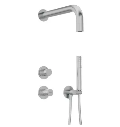 Falba süllyesztett csaptelep, Deante Silia Hexa zuhanyszett+fejzuhany szálcsiszolt acél NHS_F9XK