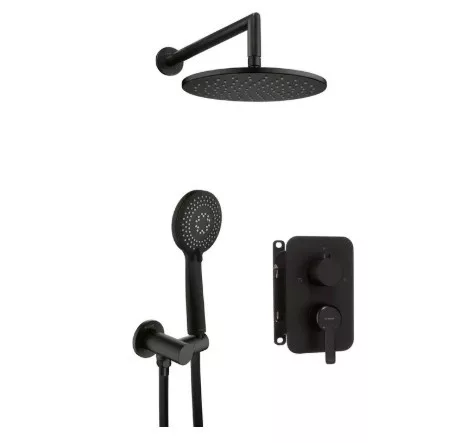 Falba süllyesztett csaptelep, Deante Alpinia zuhanyszett, keverő BOX-al, fekete BXYZNQAM