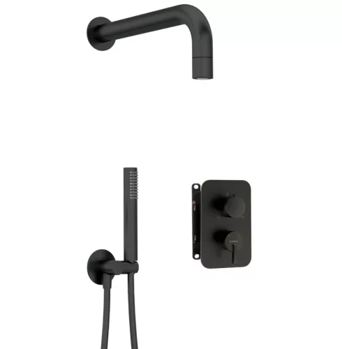 Falba süllyesztett csaptelep, Deante Silia zuhanyszett, keverő BOX-al, fekete BXYZNQSM