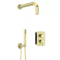   Falba süllyesztett csaptelep, Deante Silia zuhanyszett, keverő BOX-al,szálcsiszolt arany BXYZRQSM