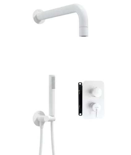 Falba süllyesztett csaptelep, Deante Silia zuhanyszett, keverő BOX-al, fehér BXYZAQSM