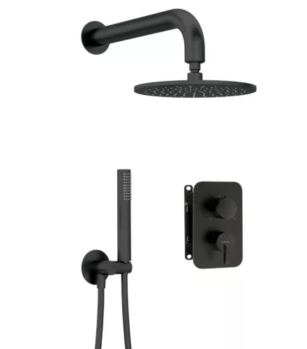 Falba süllyesztett csaptelep, Deante Silia zuhanyszett, keverő BOX-al, fekete BXYYNQSM