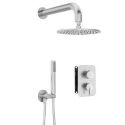   Falba süllyesztett csaptelep, Deante Silia zuhanyszett, keverő BOX-al, szálcsiszolt acél BXYYFQSM