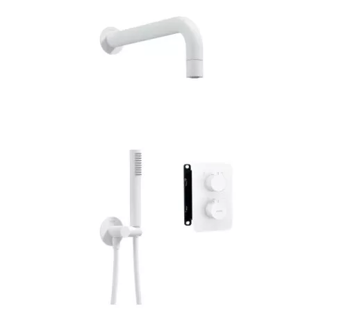 Falba süllyesztett csaptelep, Deante Box zuhanyszett termosztatikus BOX-al, fehér BXYZAEBT