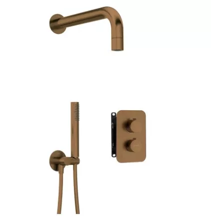 Falba süllyesztett csaptelep,Deante Box zuhanyszett+termosztatikus BOX,szálcsisz. bronz BXYZCEBT