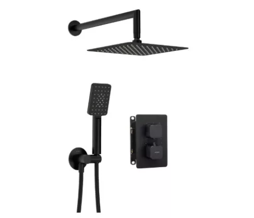 Falba süllyesztett csaptelep, Deante Therm zuhanyszett termosztatikus BOX-al, fekete BXYZNECT