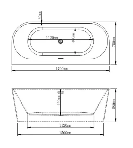 Kád, Sanimix Oceano 291.SZ17075 szabadonálló kád 170x75