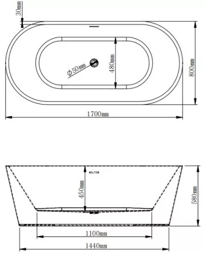 Kád, Sanimix Oceano 291.Sz17080 szabadonálló kád 170x80