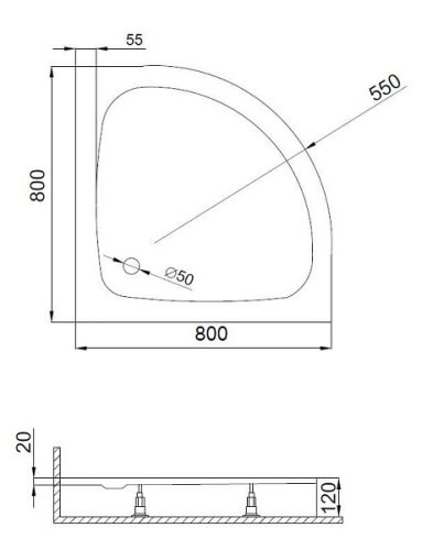 Zuhanytálca, Sanimix Oceano 21.04.48 íves zuhanytálca 80x80