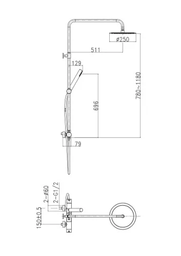 Zuhanyszett, Wasserburg Perle zuhanyszett, szálcsiszolt arany 25.052.4SGL
