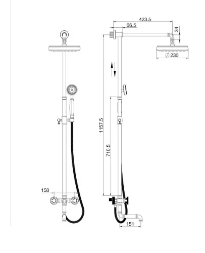Zuhanyszett, Wasserburg Industry zuhanyszett kádtöltővel, zuhanyszettel, fekete 25.051.506B