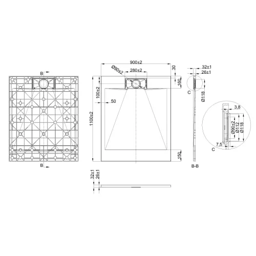 Zuhanytálca, Invena Alvero zuhanytálca, fehér 90x110 AK-7B-911-H