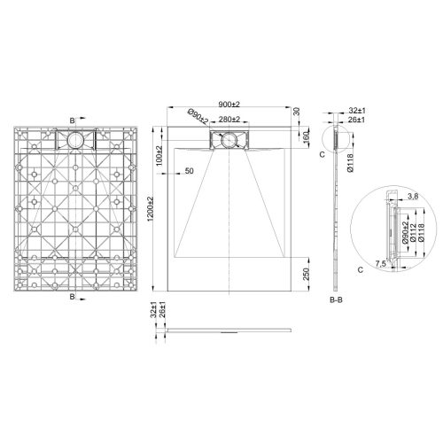 Zuhanytálca, Invena Alvero zuhanytálca, fehér 90x120 AK-7B-912-H