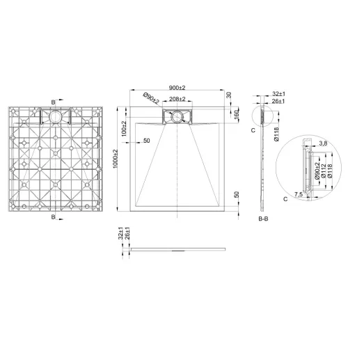 Zuhanytálca, Invena Alvero zuhanytálca, fekete 90x100 AK-7C-910-H