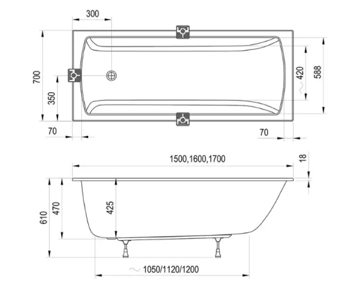 Kád, Ravak Classic II Slim kád 150x70 CC31300000