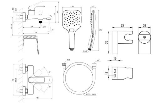 Kádtöltő csaptelep, Ravak Flat  kádcsaptelep, FL 022.00CR+S, króm X07S113