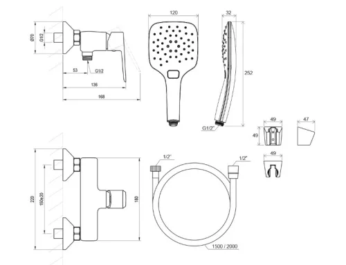 Zuhany csaptelep, Ravak Life zuhany csaptelep szettel,  LF 032.20BL+S, matt fekete X07S112