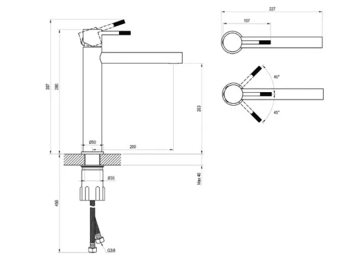 Mosdó csaptelep, Ravak Nox mosdó csaptelep 280 mm, NX 015.30SSB, rozsdamentes acél X070645