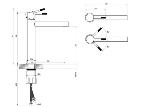 Mosdó csaptelep, Ravak Nox mosdó csaptelep 280 mm, NX 015.20BLM, matt fekete X070649