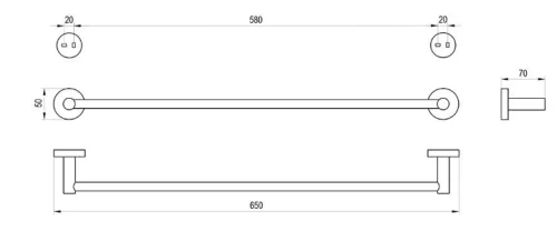Törölközőtartó, Ravak Kona törölközőtartó 60 cm, KN 311.20BLM matt fekete X07P1303