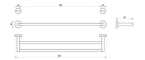 Törölközőtartó, Ravak Kona dupla, 60 cm, KN 320.10WHM matt fehér X07P1317