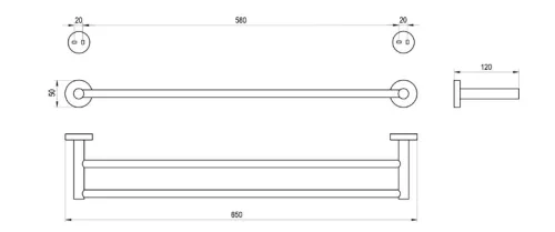 Törölközőtartó, Ravak Kona dupla, 60 cm, KN 320.20GB szálcsiszolt grafit X07P1330