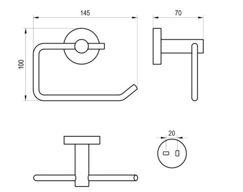 WC papír tartó, Ravak Kona wc papír tartó KN 401.20BLM matt fekete X07P1307
