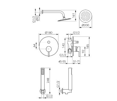 Falba süllyesztett csaptelep, Ferro Ciriculus zuhanyszett, króm BCK7P-SET1-S
