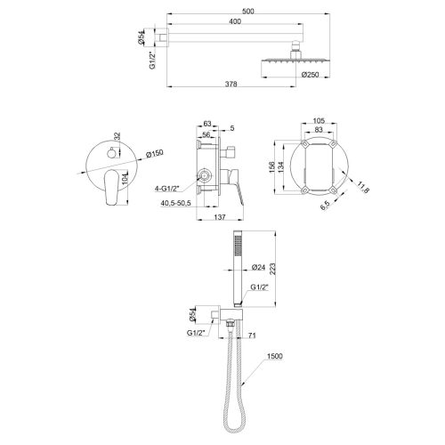 Falba süllyesztett csaptelep, Invena Alonia zuhanyszett, króm BS-70-001-V