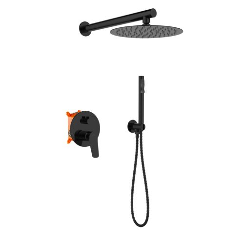 Falba süllyesztett csaptelep, Invena Alonia zuhanyszett, fényes fekete BS-70-004-V