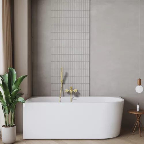 Kádtöltő csaptelep, Invena Alonia kádtöltő csaptelep zuhanyszettel,szálcsiszolt arany BW-70-009-V