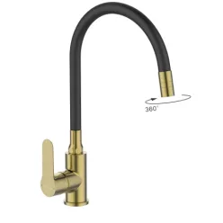   Mosogató csaptelep,Invena Ksanti Slim 2F mosogató csaptelep,fekete/szálcsiszolt arany BZ-37-009-L